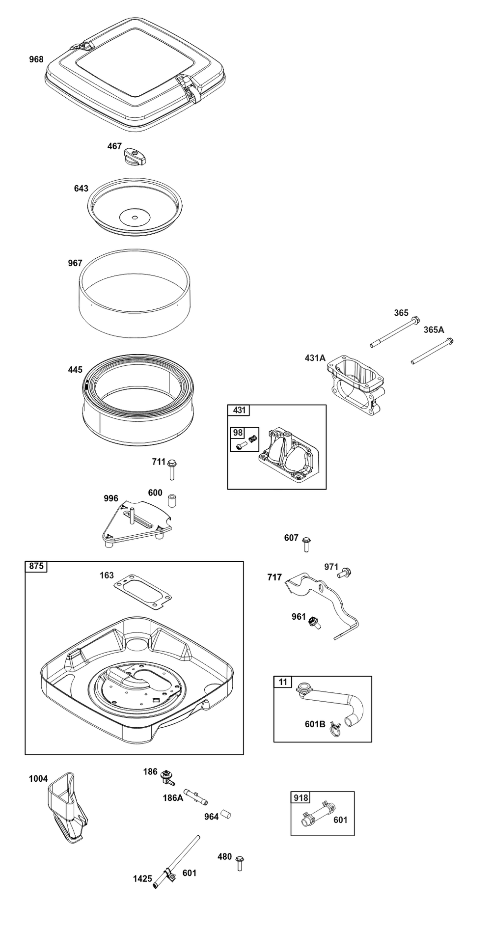 Air Cleaner Group Diagram and Parts List for 386447-0425-G1 200000 - 399999 Briggs and Stratton Engine